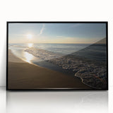 Large abstract wall art depicting Indiana scenery in muted earth tones, framed in black acrylic.