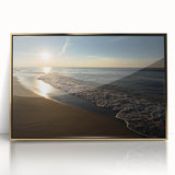 Mid-century modernist Indiana landscape in muted earth tones, framed acrylic print, ideal for nursery wall art.