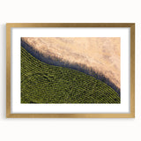 Extra large abstract art print of textured Iowa scenery in gold frame, suitable for living room decor.