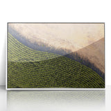 Art deco poster of Iowa scenery in muted green and white tones, acrylic print framed, suitable for nursery wall art.