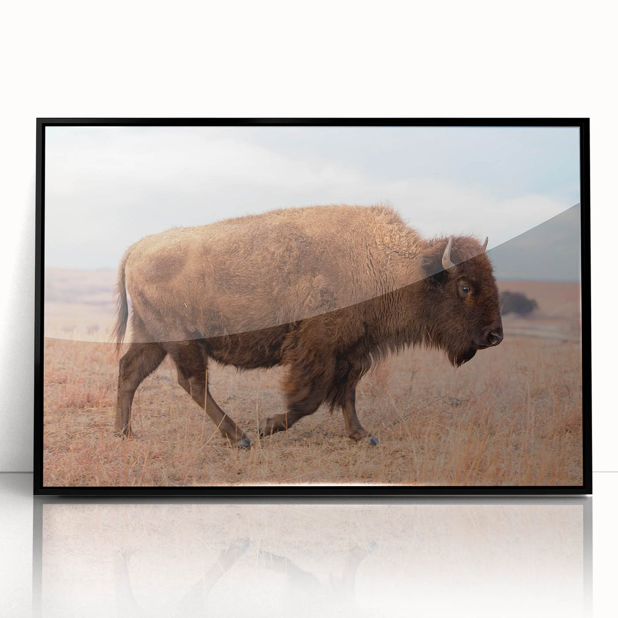 Large abstract wall art featuring dynamic shapes in muted earth tones on a framed acrylic.