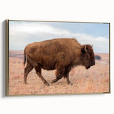 Framed canvas featuring a vintage-style landscape painting of a Kansas scenery in muted earth tones.