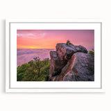 Abstract art print of Kentucky scenery in muted earth tones on a framed white mat, suitable for dining room decor.