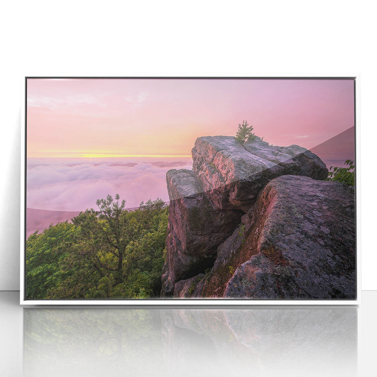 Art deco poster of Kentucky scenery in muted colors on framed acrylic, ideal for modern nursery wall art.