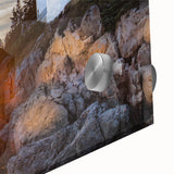 Acrylic print of a large abstract depiction of Acadia, Maine, in muted earth tones, ideal for dining room art.