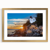 Extra large abstract art print of Acadia, Maine, in gold frame, featuring textured blue and gray tones.