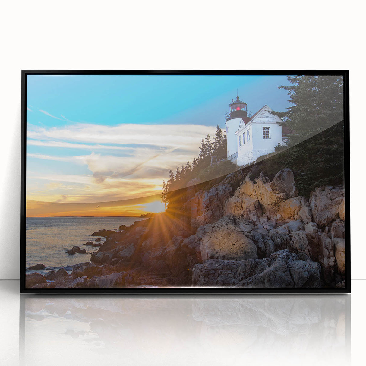 Large abstract wall art of Acadia, Maine, in muted earth tones on a framed acrylic, ideal for modern living room decor.