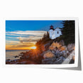 Acadia National Park scenery on a rolled canvas print, featuring muted green and blue tones, ideal for dining room wall art.