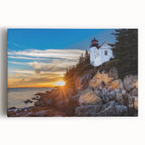Black and white photograph of Acadia National Park on large stretched canvas, ideal for kitchen wall art.