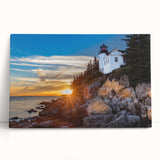Black and white photograph of Acadia National Park on stretched canvas, ideal for kitchen wall art or bedroom decor.