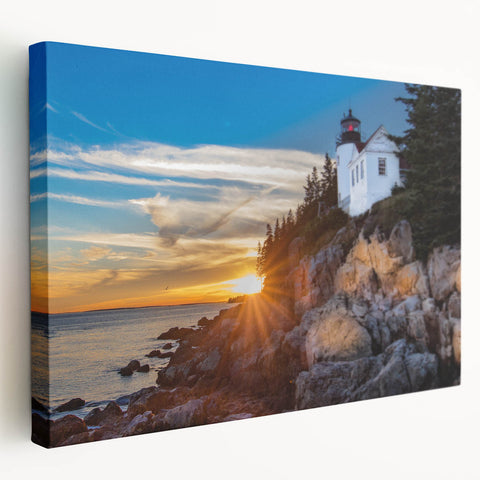 Acadia National Park landscape on large stretched canvas, featuring serene blue and green tones.