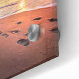 Large abstract wall art depicting a Maine scenery in muted blue and green tones on acrylic glass.