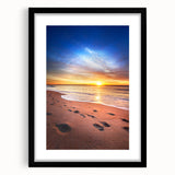 Abstract art print featuring textured, colorful art of a Maine scenery in a large black frame, ideal for living room decor.