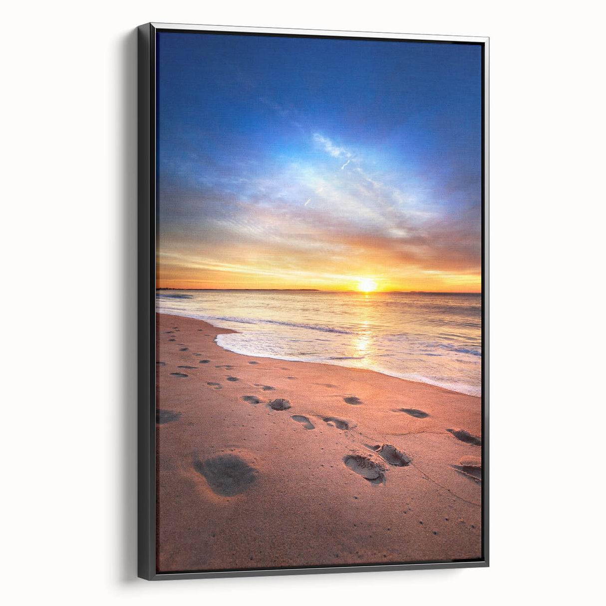Black and white framed canvas of a Maine landscape, ideal for bedroom wall art in a vintage poster style.