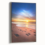 Framed canvas of a vintage Maine landscape painting with colorful art and black borders, ideal for living room decor.