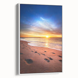 Vintage poster art of a Maine scenic landscape on framed canvas, featuring vibrant colors, ideal for living room decor.