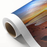 Art Deco style poster of Maine scenery on rolled canvas, in muted blues and greens, ideal for nursery wall art.