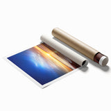 Rolled print of a serene Maine landscape with soft floral elements in pastel colors.