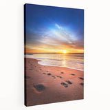 Expansive Maine coastline scene on large stretched canvas, featuring muted blue and gray tones, ideal for kitchen wall art.