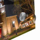 Large abstract depiction of Annapolis skyline in muted blue and gray on acrylic glass.