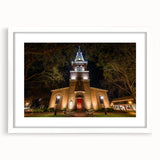 Abstract art print of Annapolis skyline in muted blue and gray tones on a white-framed canvas, ideal for dining room decor.