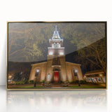 Mid-century modernist style acrylic print of Annapolis skyline in gold and navy tones, ideal for nursery wall art.