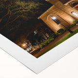 Art deco poster of Annapolis skyline in muted gold and blue tones on rolled canvas, suitable for dining room wall art.