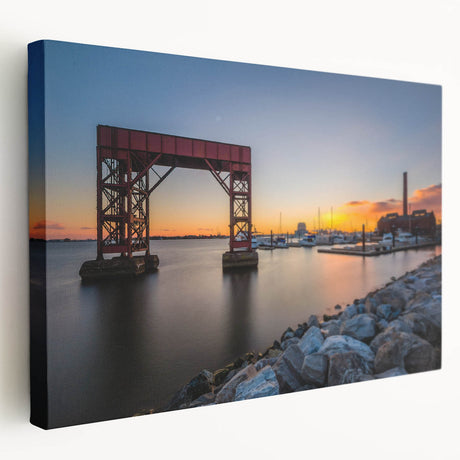 Large canvas depicting a detailed Baltimore skyline in muted grays and blues, suitable for kitchen wall art.