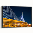 Black and white landscape art painting of Boston on a framed canvas, ideal for bedroom wall decor.