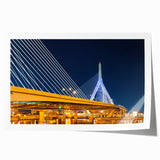 Extra large rolled print of Boston skyline with muted blue and gray tones, ideal for art wall dining room.