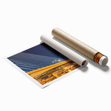 Extra large rolled print of Boston skyline with floral accents in soft pastel colors, ideal for classy bathroom wall art.