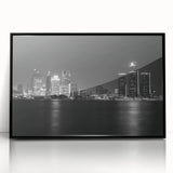 Large abstract wall art depicting Detroit skyline in muted gray and blue tones on framed acrylic.