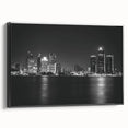 Black and white framed canvas of Detroit landscape, ideal for bedroom wall art.