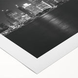 Art deco poster featuring a stylized Detroit skyline in bold black and gold tones on a rolled canvas.