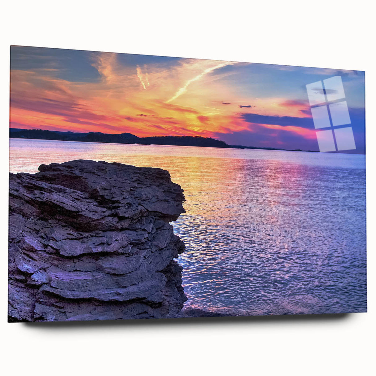 Large abstract wall art of Michigan's Upper Peninsula in muted earth tones on acrylic glass.