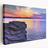 Scenic view of Michigan's Upper Peninsula on a stretched canvas, featuring earthy green and blue tones.