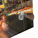 Large abstract wall art of Minneapolis skyline in muted blue and gray tones on acrylic glass.