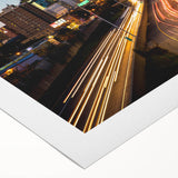 Art deco poster of Minneapolis skyline in muted blue and gray hues on rolled canvas, ideal for dining room wall art.