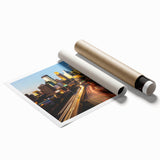 Extra large rolled print of Minneapolis skyline with vibrant twilight hues.