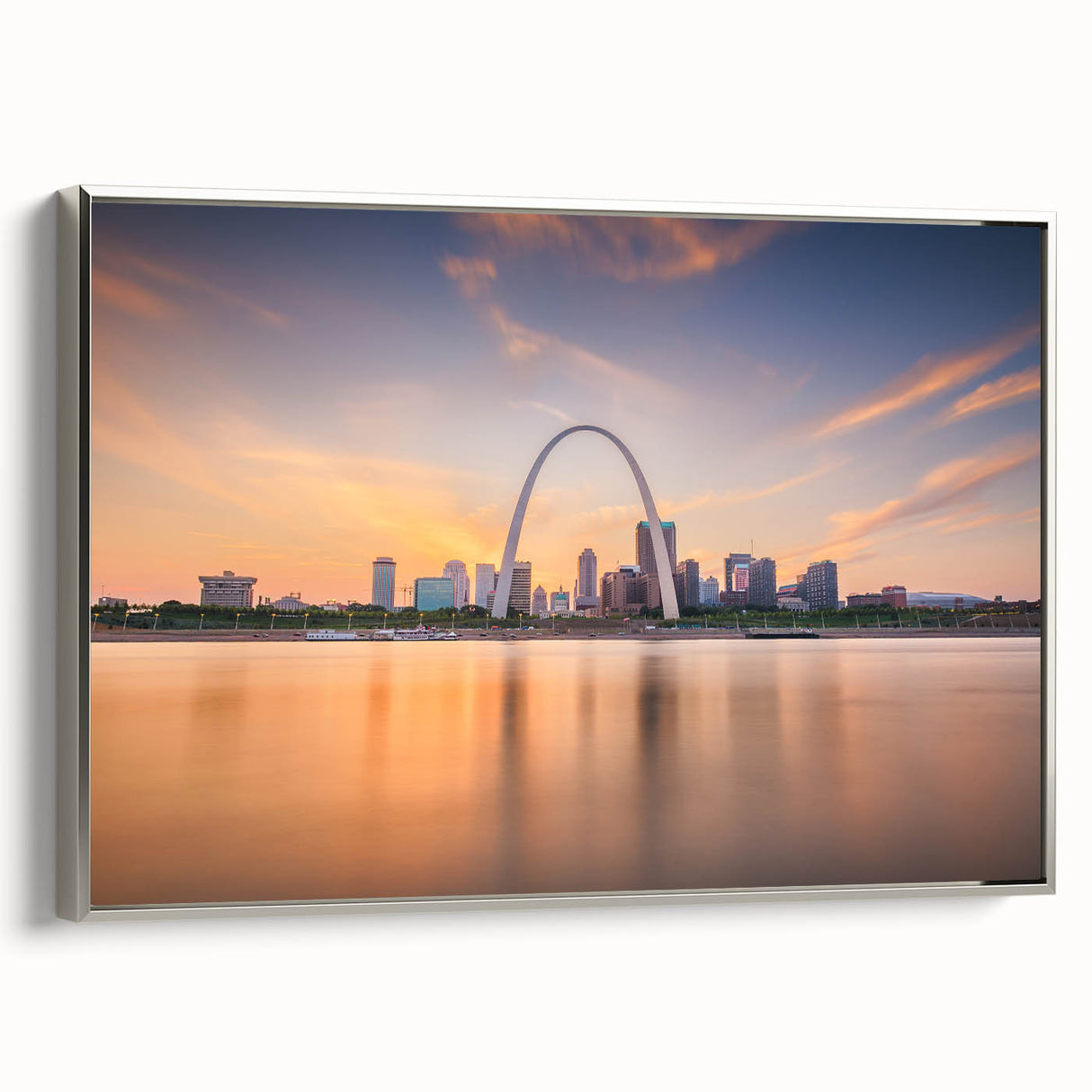 Framed canvas landscape art painting of a vintage Mississippi scenery in muted colors, ideal for living room decor.