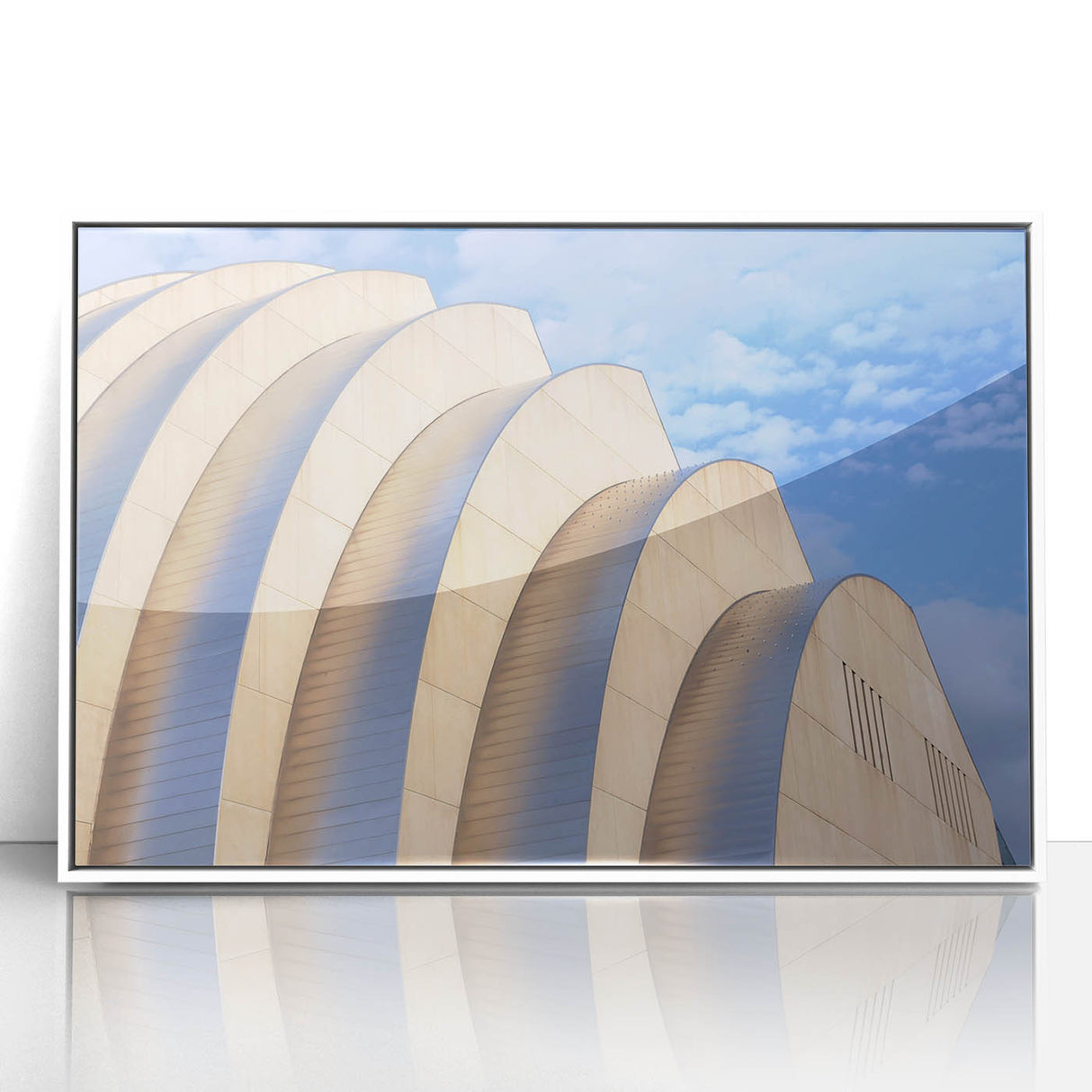 Art deco poster of Kansas City skyline in monochrome tones on framed acrylic, suitable for modern art wall decor.