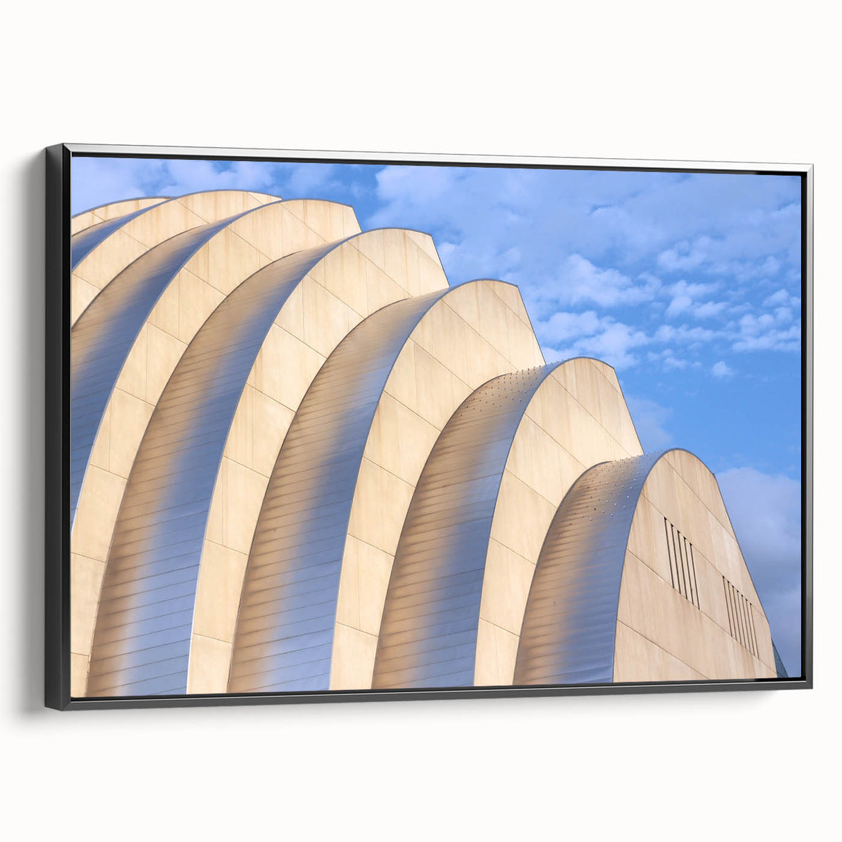 Black and white framed canvas of Kansas City skyline, ideal for bedroom wall art.
