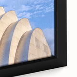 Framed canvas of Kansas City skyline in black with colorful, textured highlights, ideal for large living room decor.