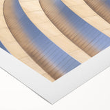 Art deco poster of Kansas City skyline in muted gold and blue tones on rolled canvas, suitable for dining room wall art.