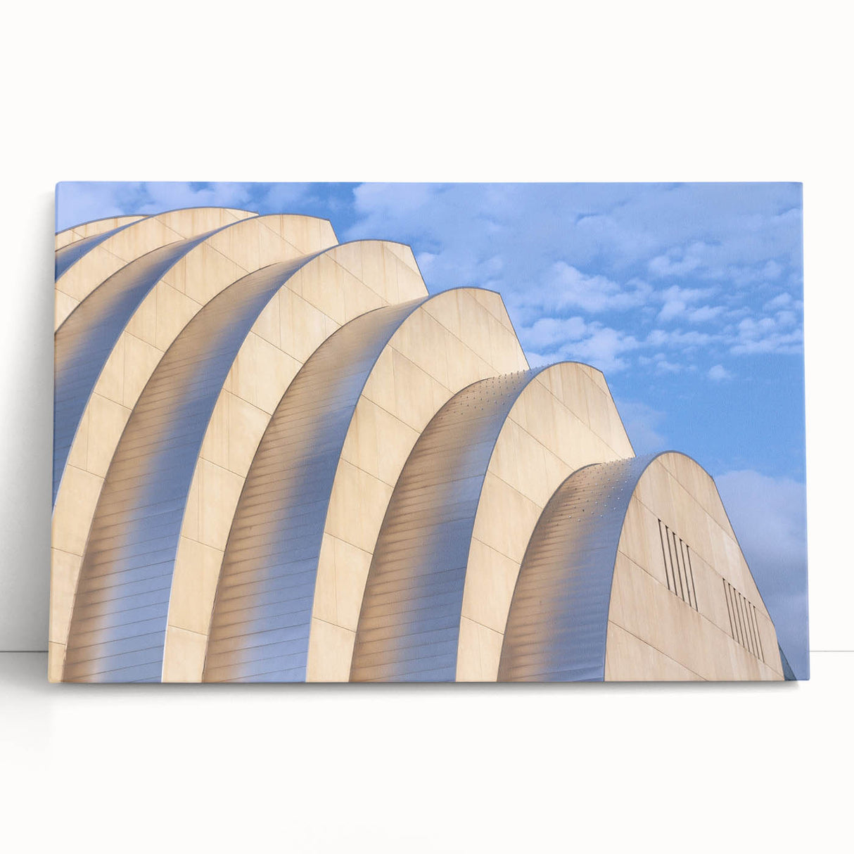 Black and white stretched canvas of Kansas City skyline, ideal for kitchen wall art or bedroom ambiance.