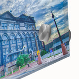 Mid-century modernist art of St. Louis skyline in muted gray, ideal for dining room art, acrylic print.