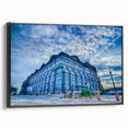 Black and white wall art of St. Louis landscape on framed canvas, ideal for bedroom decor.