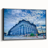 Black and white wall art of St. Louis landscape on framed canvas, ideal for bedroom decor.