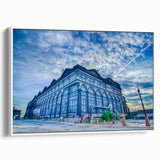 Vintage poster art of St. Louis skyline in colorful hues on extra large framed canvas, ideal for living room decor.