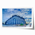 Extra large rolled print of St. Louis skyline in muted blue tones, ideal for classy bathroom wall art.